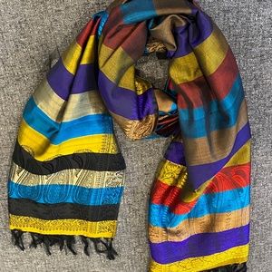 100% SILK Scarf Striped with fringe NEW!